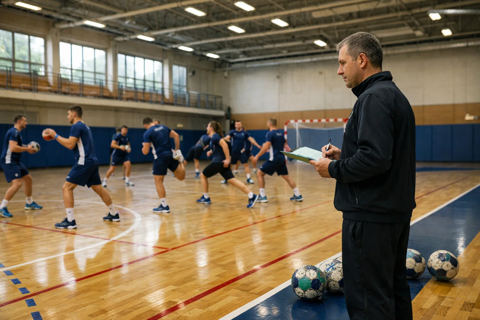 Handball-Team beim Training in der Halle während der Saisonvorbereitung – Saisonanalyse und Formkurven