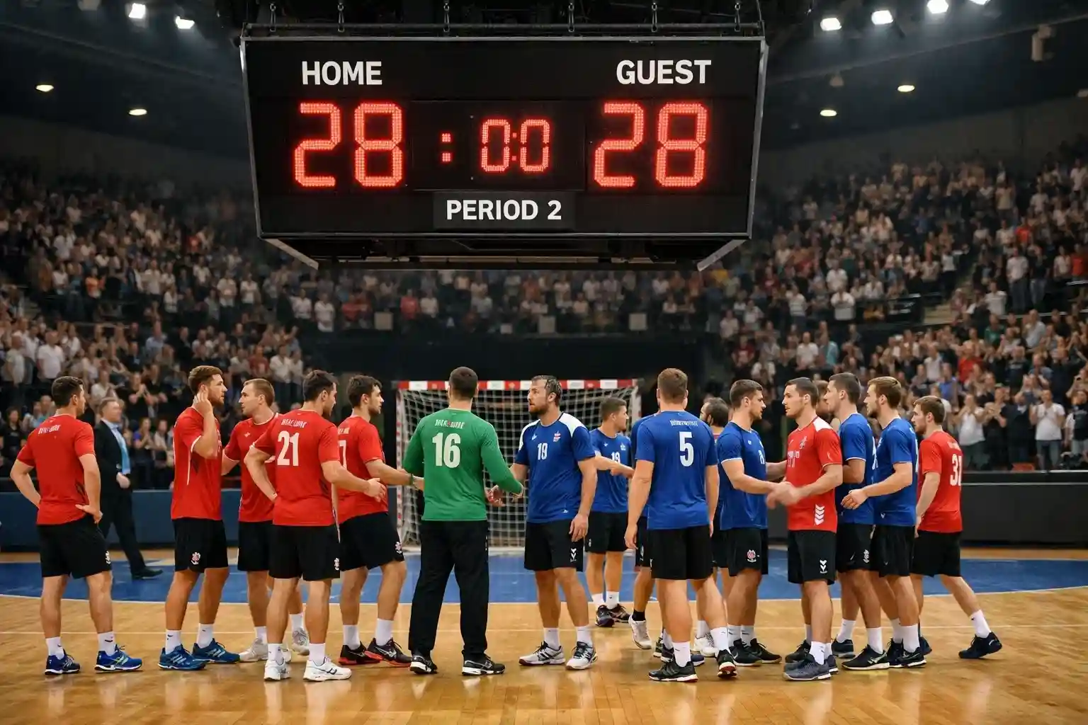 Handball-Anzeigetafel mit Gleichstand nach Spielende – Unentschieden-Statistik und Remis-Strategie